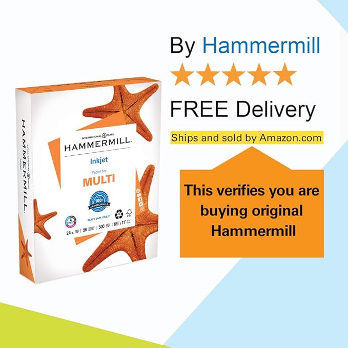 Hammermill Printer Paper, Multipurpose Inkjet Paper 24 lb, 8.5 x 11-96 Bright, Made in the USA, 105050R - 1 Ream (500 Sheets)
