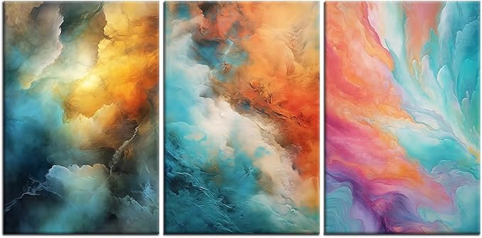 3 Piece Colorful Rendering Canvas Wall Art Large Size Posters Print Home Decor Modern Abstract Theme Picture Painting Artwork use for Living Room Hotel Office Stretched and Framed [72''Wx 36''H]