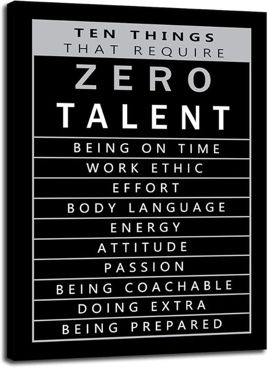 Inspirational Canvas Wall Art Ten Things That Require Zero Talent Inspirational Painting Entrepreneur Quote Poster Printing Artwork Home Office Bedroom Decoration Frame Ready to Hang[18" W x 24" H]