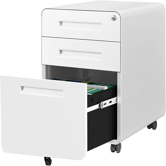 HOVNEE 3 Drawer File Cabinet, Commercial Grade Mobile Filing Cabinet with Lock for A4 Letter Legal Size