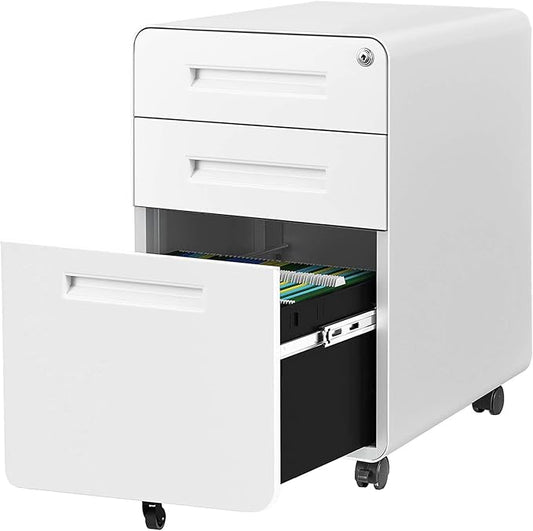 HOVNEE 3 Drawer File Cabinet, Commercial Grade Mobile Filing Cabinet with Lock for A4 Letter Legal Size