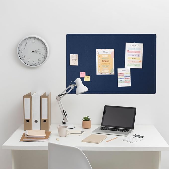 Bulletin Board, 36 x 24 inches Felt Board - Decorative Pin Board, Cork Board Alternative for Wall, 3' x 2' Foldable Self-Adhesive Vision Board Prayer Board with 20 Pushpins - Dark Blue