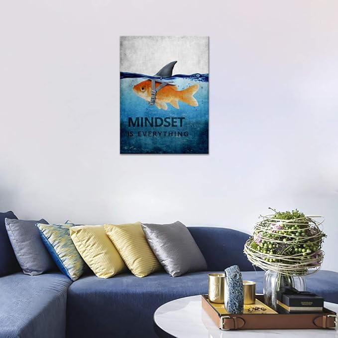 Yatsen Bridge Inspirational Canvas Wall Art Goldfish Shark Picture Cute Animal Poster Painting Modern Inspiring Print Artwork Wooden Decor for Living Room Office Home Framed Ready to Hang (18x24 in)