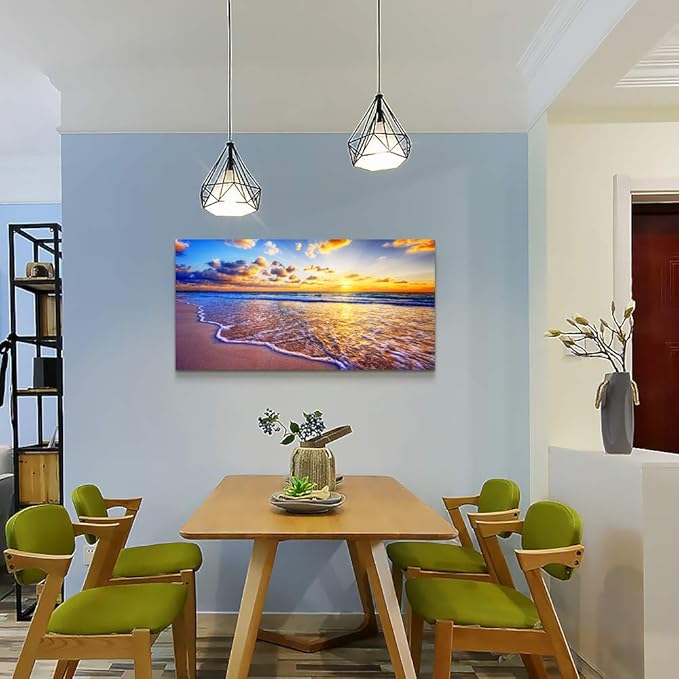 MHARTK66 Beach Sunset Wall Art Coastal Decor Seascape Canvas Prints Ocean Picture for Living Room Artwork for Walls Waves Sea Poster Landscape Painting Bedroom Wall Art Office Home Decoration 20"x 40"