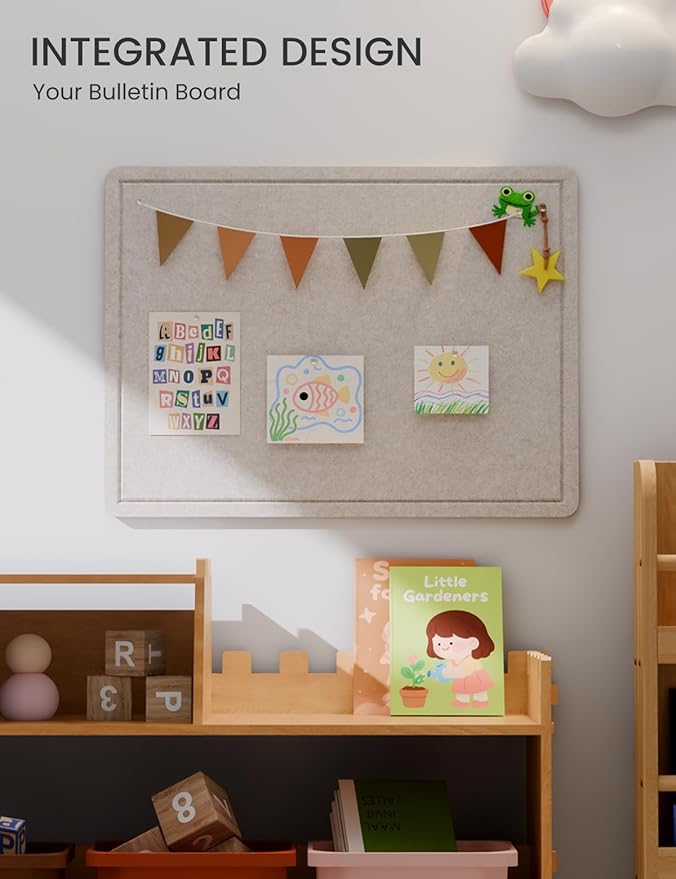 Fluxynara Bulletin Board, 23.6" x 17.5" Cork Board Alternative with 12 Safe Removable Adhesive Tabs, Foldable Felt Pin Board for Home Office, Classroom, Bedroom,Entryway for Walls— Oatmeal