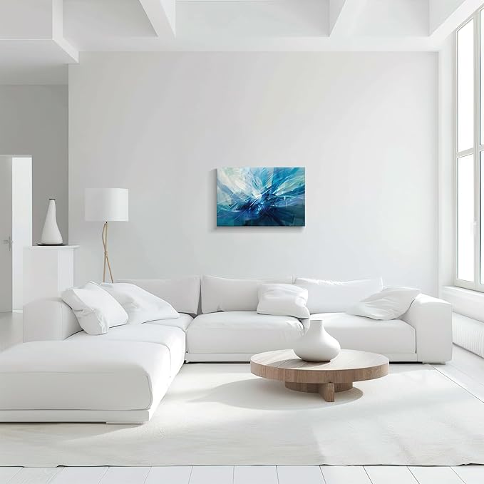 gaosoul Modern Abstract Canvas Wall Art Blue Harness Graffiti Painting on White Background Stylish Framed Minimalism Artwork Prints for Living Room Bedroom Office Decor 24x16in