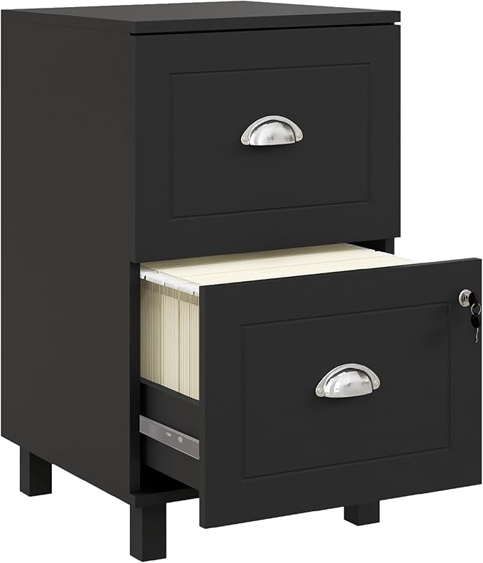 HOMCOM 2 Drawer File Cabinet, Lockable Filing Cabinet with Adjustable Hanging Bars for A4 and Letter for Home Office, Black