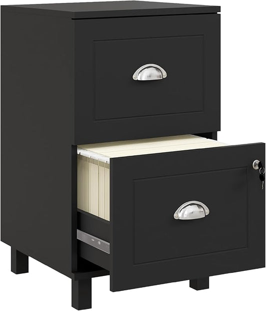 HOMCOM 2 Drawer File Cabinet, Lockable Filing Cabinet with Adjustable Hanging Bars for A4 and Letter for Home Office, Black