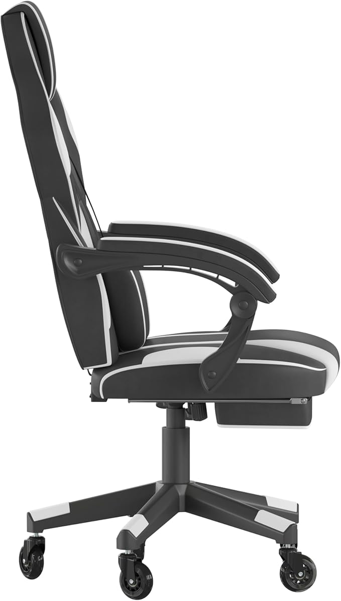 Flash Furniture X40 Gaming Chair Racing Computer Chair with Fully Reclining Back/Arms and Transparent Roller Wheels, Slide-Out Footrest, - White