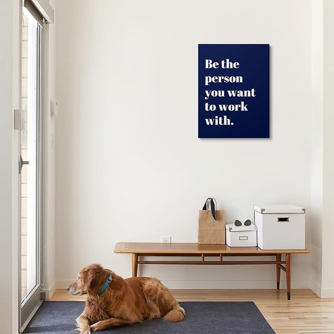 XWELLDAN Be The Person You Want to Work With Inspirational Quote Wall Art Canvas Prints,Team Work Motivational Quotes Wall Art Decor for Home Office Workplace, 11 x 14 Inch, Framed(Navy blue)