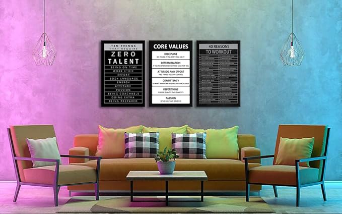 Inspirational Wall Art 40 Reasons to Workout 3 Pieces Painting Canvas Print Office Decor Core Values Poster Artwork Motivational Quotes Wall Art Decor Home Living Room Framed [72''Wx 36''H]