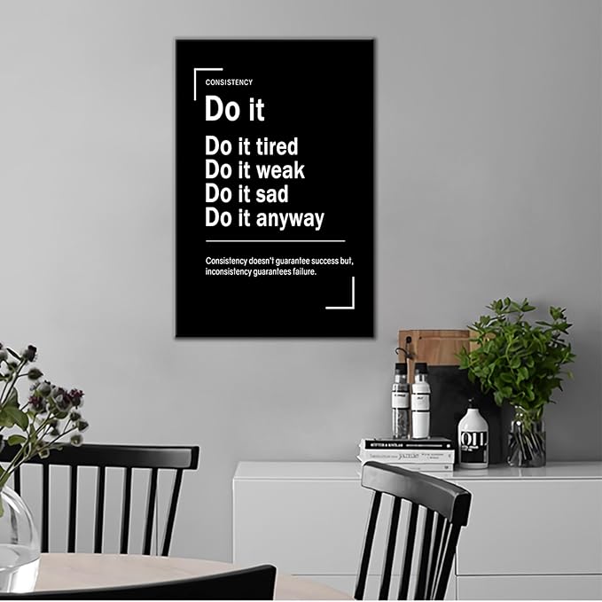 Inspirational Canvas Wall Art Do It Motivational Quotes Home Decor Poster Print Black and White Positive Picture Painting Artwork for Modern Bedroom Bathroom Gym Stretched and Framed [12''Wx18''H]