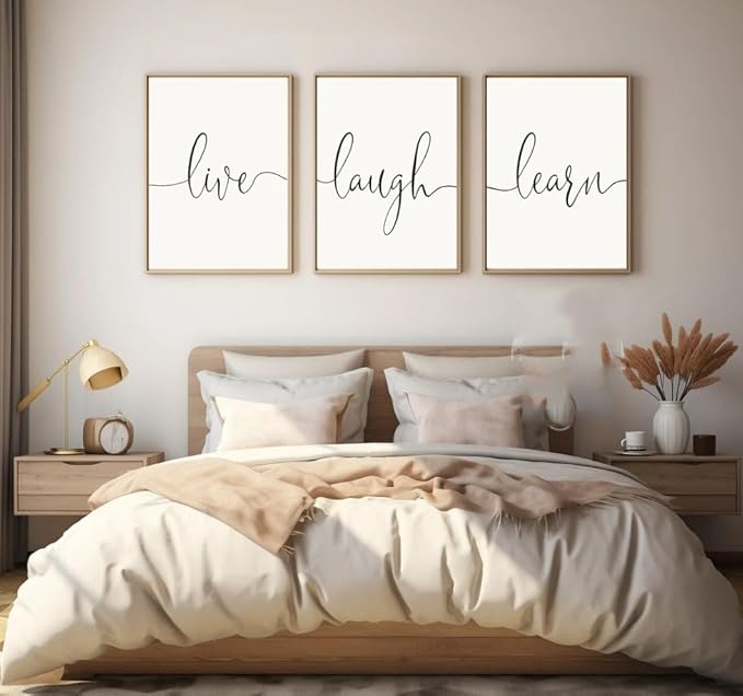 NATVVA 3 Pieces Canvas Art Prints Live Laugh Learn Poster Painting Wall Pictures Artwork for Couples Bedroom Home Decor with Wooden Inner Frame