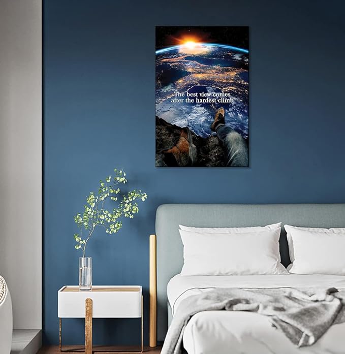 Success Quotes The Best View Comes After The Hardest Climb Inspirational Motivational Posters And Prints Canvas Painting Modern Wall Art Pictures in Office Home Decor Framed Ready to Hang-12 Wx16 H