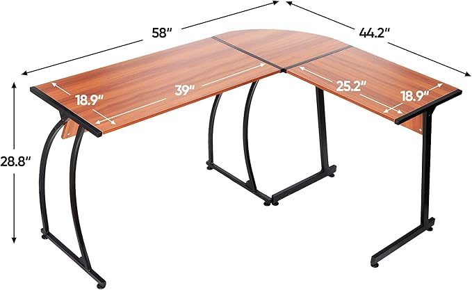 SUPER DEAL L-Shaped Corner Desk Computer Gaming Desk - 58 Inch Modern Home PC Table Office Writing Workstation, Bright Walnut