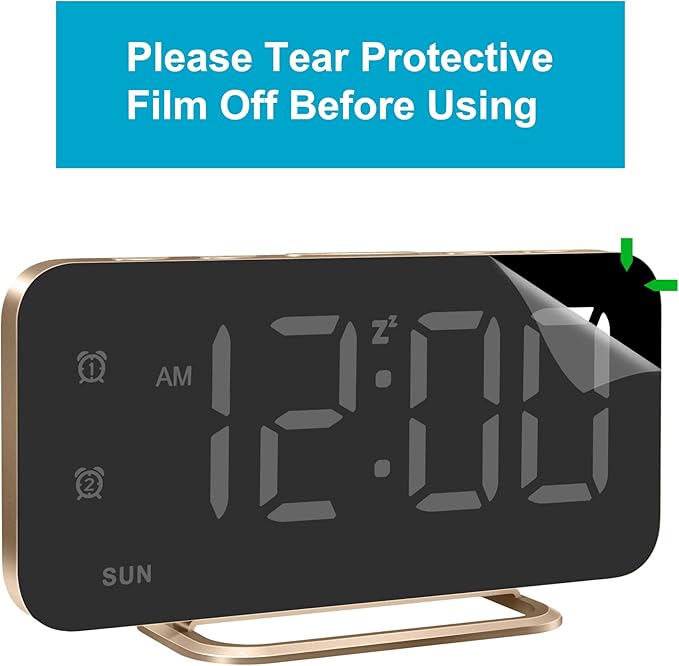 JALL Slim LED Digital Alarm Clock, Mirror Surface for Makeup, with Diming, Large Display, Easy Setting, USB Ports, Modern Decor for Bedroom, Desk, Idea for Women, Sister, College Girl, Black