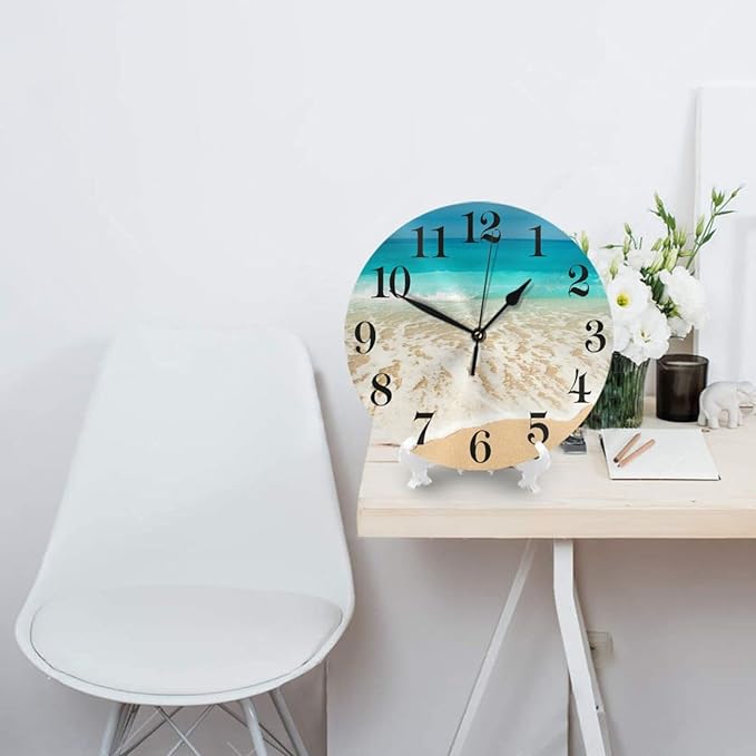Ocean Beach Summer Theme Wall Clock Battery Operated Silent Round Clock Wall Decor for Home Office School, 12 Inch