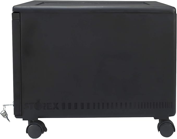 Storex Plastic One-Drawer File Cabinet – Locking Document Organizer with Casters for Home and Office, Black, 1-Pack (61264A01C)
