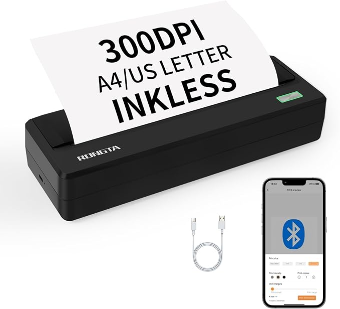 Rongta Portable Printers Wireless for Travel,Thermal Inkless Printer for School/Office/Home Use, Support 8.5x11 US Letter&A4 Thermal Paper, Compatible with Android,iOS & Laptop (Dark Gray)