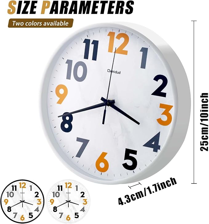 Wall Clock, 10'' Easy to Read Silent Non-Ticking Modern Wall Clocks for Bedroom, Living Room, Kitchen, Office, School Home Decor, Gifts for Christmas Birthday (White)