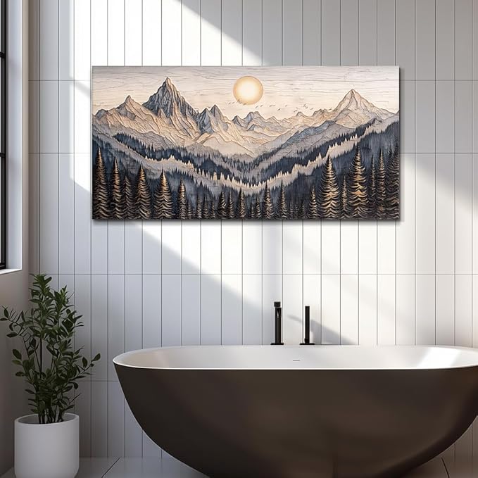 MHARTK66 Wall Art For Living Room Abstract Mountain Landscape Wall Painting Bedroom Wall Decor Office Pictures Decor Sunrise Forest Canvas Wall Art Easy Hanging Modern Home Decorations