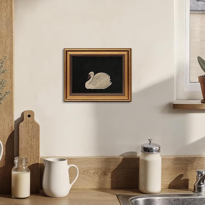 Gold Framed Wall Art Vintage Canvas Wall Art Grace Swan Rustic Animal Artwork Prints Picture for Living Room Bedroom Farmhouse Bathroom Office Decor, 8x10