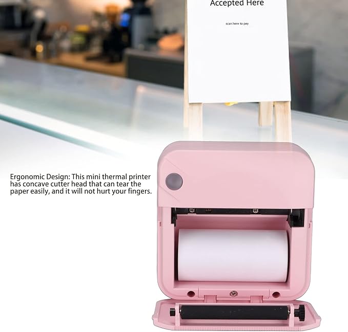Tyenaza Mini Printer 200DPI Thermal Paper Ergonomic Design Rechargeable Battery Safe Stable Portable Printer for Home Office (Pink)