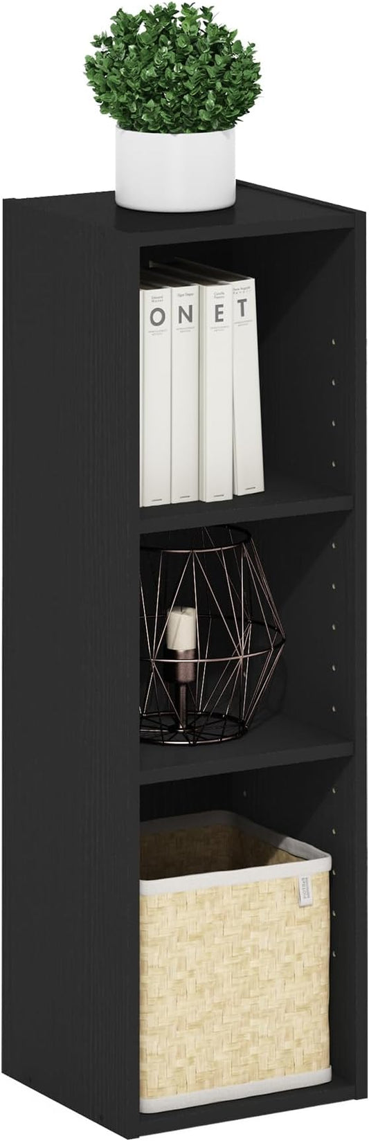 Furinno Fulda Book Shelf, 3-Tier Narrow Bookshelf, Bookcase with 10-in Width Storage Shelf, 9.3 x 9.8 x 31.5, for Living Room, Bedroom, Home Office, Darkwood