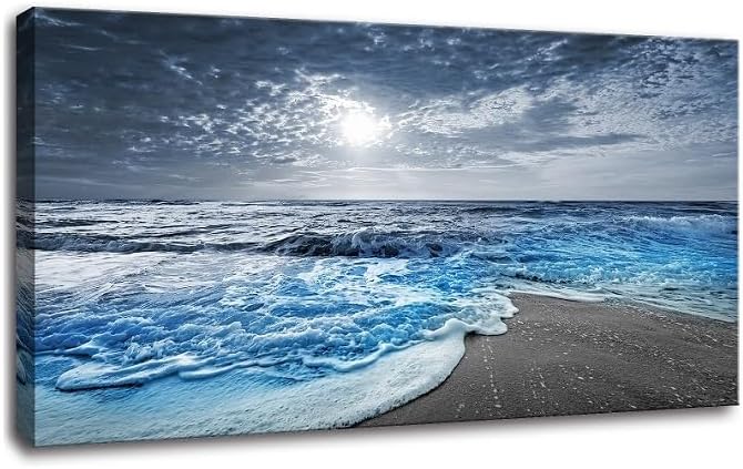 Bamdeya Canvas Wall Art for Bedroom Beach pictures for Living Room Wall Decor Blue Poster Ocean Decor Large Size Seascape Paintings Prints Office Artwork Framed Kitchen Decorations 24x48