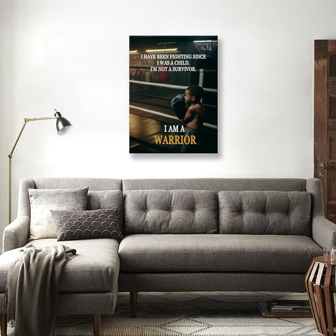 WYJDFART Inspirational Poster I Am A Warrior Quote Fighter Spirit Motivational Wall Decor for Boxing Gym Sports Room Home Bedroom Framed Ready to Hang [30" W X 40" H]
