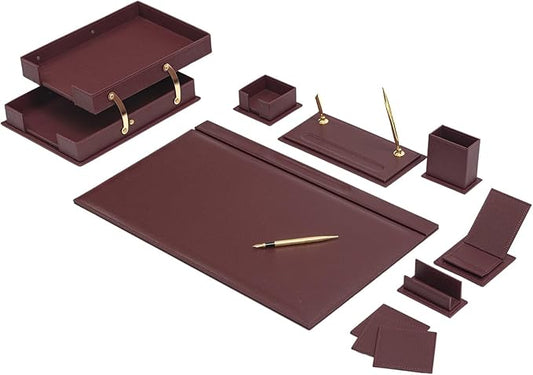 MOOGCO 12-Piece Leather Desk Set — Desk Pad 23.2" x 15.4", Double Document Tray, Pen Holder — Desk Organizer Set for Home Office & Executive Desk Accessories