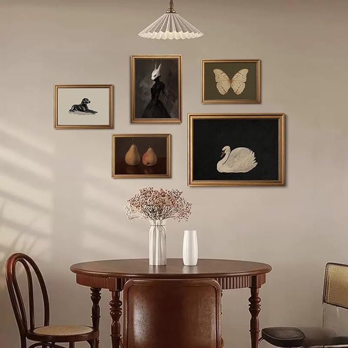 Gold Framed Wall Art Vintage Canvas Wall Art Rabbit Lady Aesthetic Dark Academia Easter Bunny Artwork Prints Picture for Living Room Bedroom Farmhouse Bathroom Office Decor, 12x16