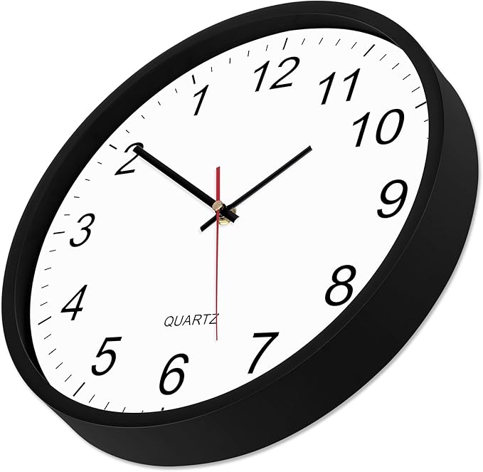 Foxtop Black Backwards Wall Clock, Runs Counterclockwise, 12 Inch Silent Non Ticking Battery Operated Round Analog Wall Clock for Bedroom Bathroom Home Office Classroom