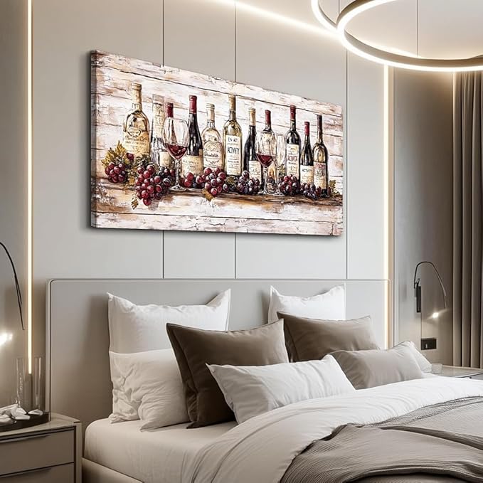 QIYILEXWART Large Wall Decor For Living Room Stretched And Framed Canvas Wall Art For Kitchen Wall Decorations For Bedroom Wine Bottle Painting Farmhouse Pictures Home Decor Ready To Hang