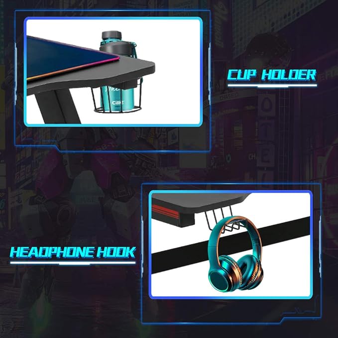 FDW Computer Desk,Gaming Desk 45.2 inches Student PC Desk Writing Desk Office Desk Extra Large Modern Ergonomic Racing Style Table Workstation Carbon Fiber Cup Holder Headphone Hook