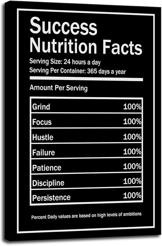 Success Nutrition Facts Motivational Canvas Wall Art Inspirational Quotes from Entrepreneurs Inspiring Posters Picture Frame Wooden Artwork Home Home Office Decoration Ready to Hang[12''W X 18''H]