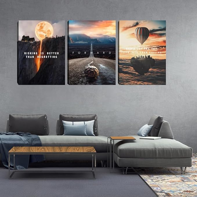 3 Pieces Motivational Canvas Wall Art Office Wall Decor Entrepreneur Quotes Inspiring Framed Poster Inspirational Quotes for Art Decoration Ready to Hang for Office Work Place Bedroom(60''Wx28''H)