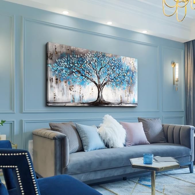 Wapluam Large Canvas Wall Decor For Living Room Farmhouse Wall Art For Bedroom Office Wall Decorations Blue Tree Paintings Abstract Pictures Framed Artwork Modern Room Home Decor Posters