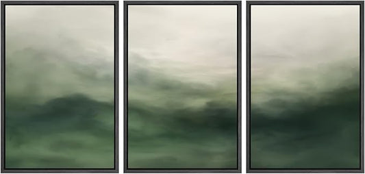 SIGNWIN Framed Canvas Print Wall Art Set Abstract Green Misty Landscape Illustrations Modern Art Decorative Boho Relax/Zen Nordic for Living Room, Bedroom, Office - 24"x36"x3 Black