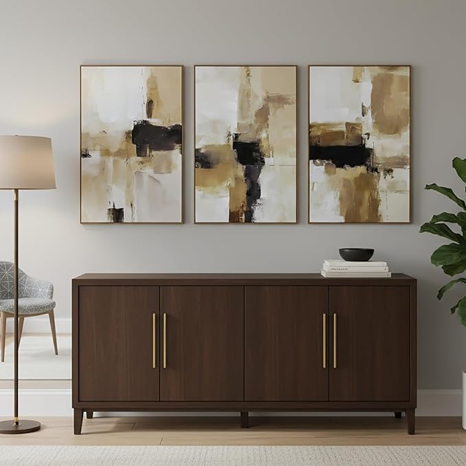 Large Neutral Abstract Textured Framed Canvas Wall Art Set, Minimalist Wall Decor Modern Art Prints, Black Brown Wall Painting Artwork for Living Room,Bedroom,Dining Room,Office, 24"x36"x3