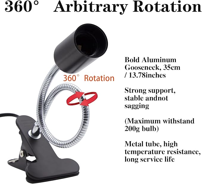 Clip Lamp Holder Adjustable Switch Clip Light Flexible Clip lamp Holder Clip Desk Lamp Socket Adjustable Light Stand Clamp Lamp Base Light Socket Gooseneck for Bedroom Lighting