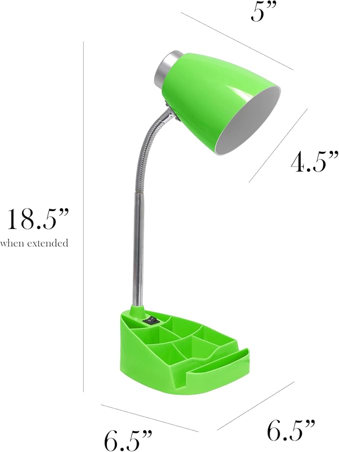 Simple Designs LD1067-GRN Compartmental Desk Lamp with iPhone/iPad/Tablet Stand, Bendable Gooseneck, for Office, Living Room, Nightstand, Library, Entryway, Green