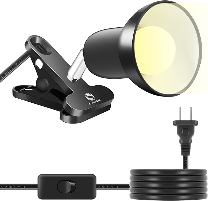 RONG&LAN LED Metal Clip On Light Clip on Lamp for Desk, 360° Adjustable Clamp Reading Light for Bed, Eye-Friendly Book Night Light for Desk Bed Table Dorm Room Bedroom Office Reading SUN-88 Black
