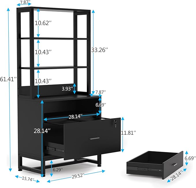 Tribesigns 2 Drawer Lateral File Cabinet with Lock, Letter Size Large Modern Filing Cabinet Printer Stand with Open Storage Shelves for Home Office, Black