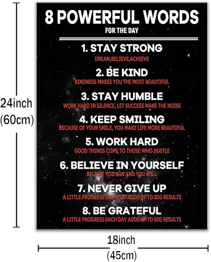 Inspirational Canvas Wall Art Motivational 8 Powerful Words Quotes Poster Print Rules Signs Picture Painting for Modern Home Bedroom Teens Room Office Artwork Stretched and Framed [18" W x 24" H]
