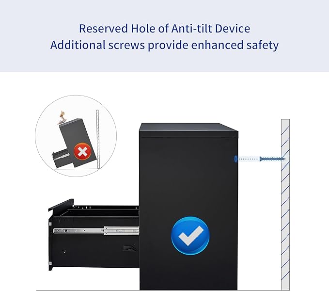 2 Drawer Filing Cabinet, Black Lateral File Cabinet with Lock, Lockable Metal File Cabinet for Home Office, Office File Cabinets for Legal/Letter/A4/F4 Size with Hanging Files&Key (Black(2 Drawer))