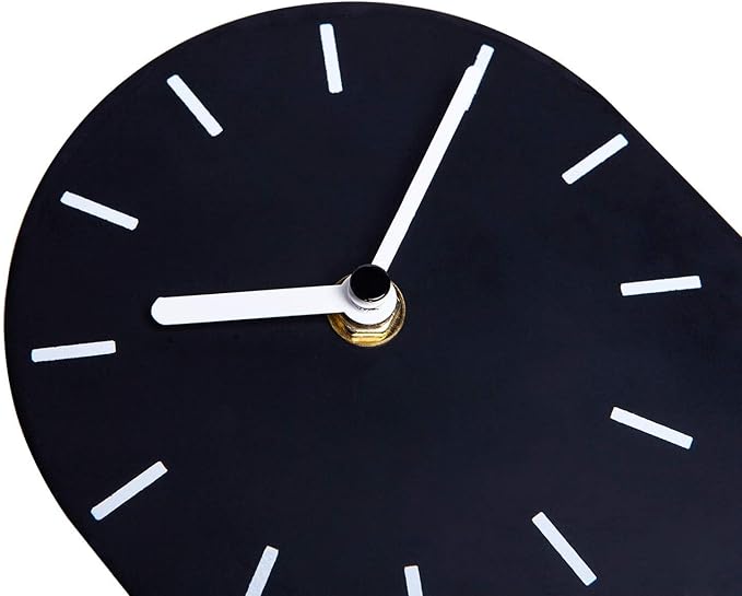 SOFFEE DESIGN One-Piece Table Clock Iron Sheet with Wooden Base Ins Style, Desktop Clock Non Ticking Battery Operated for Living Room Bedroom Home Decor, Black