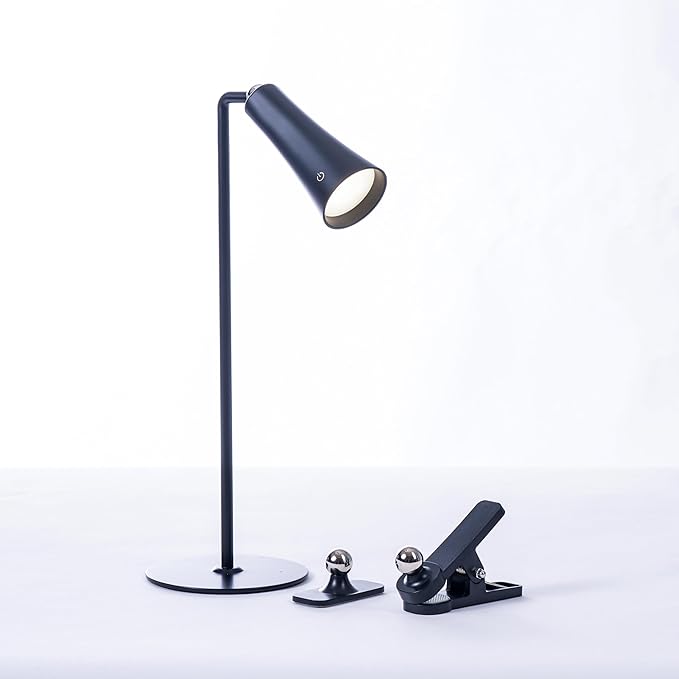 Flute Lamp - 4-in-1 Rechargeable LED Desk, Wall, Clamp Lamp & Flashlight with Magnetic Base, 4-Level Brightness, 270° Flexible Arm, USB-C Charging, Ideal for Home Office & Bedside - Black