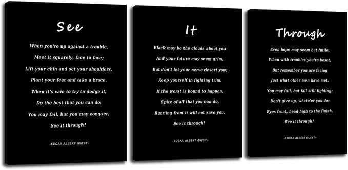 WYJDFART Motivational Wall Art See It Through Poem 3-Piece Poster Canvas Printed Poster with Inspirational Quotes Positive Wall Decor for Office Bedroom and Living Room Ready to Hang [36''Wx 16''H]
