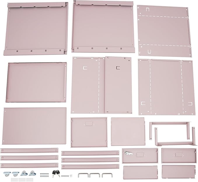 3 Drawer File Cabinet with Lock Vertical Filing Storage Cabinet Home Office Metal Vertical File Cabinets for Letter Legal A4 File Size, Assembly Required (Pink, 3 Drawer)